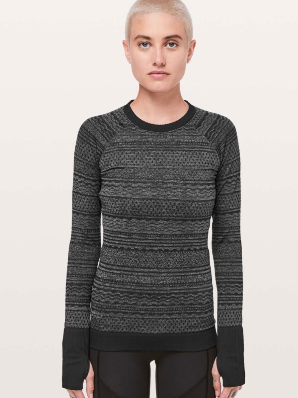 Lululemon Rest Less Pullover Black Gray Long Sleeve Geometric Knit S Athletic